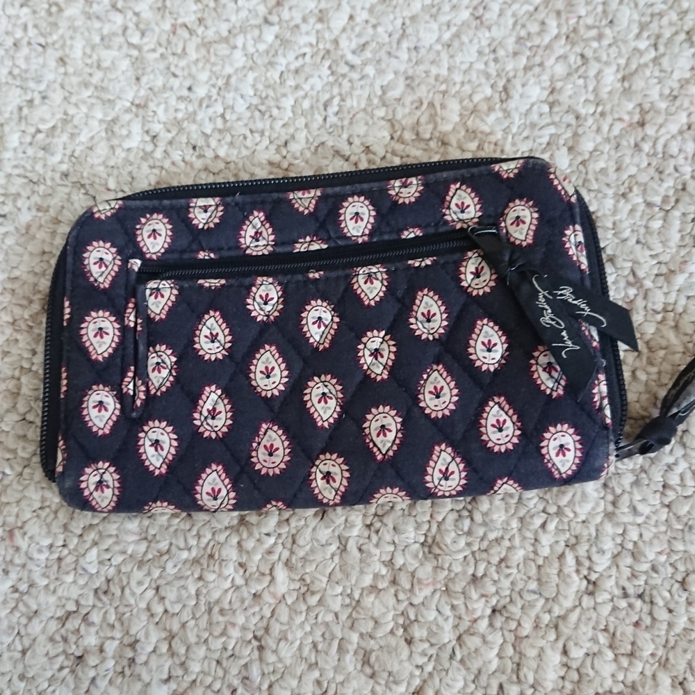 Vera Bradley Black and Pink Patterned Zip Around Wallet